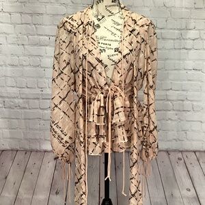 476. Olivia Palermo Chelese 28 Peach Long Sleeve Sheer Blouse EUC Size Large